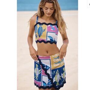ANTHROPOLOGIE SET Scallop Square-Neck Crop Tank & Linen-Blend Mini Skirt